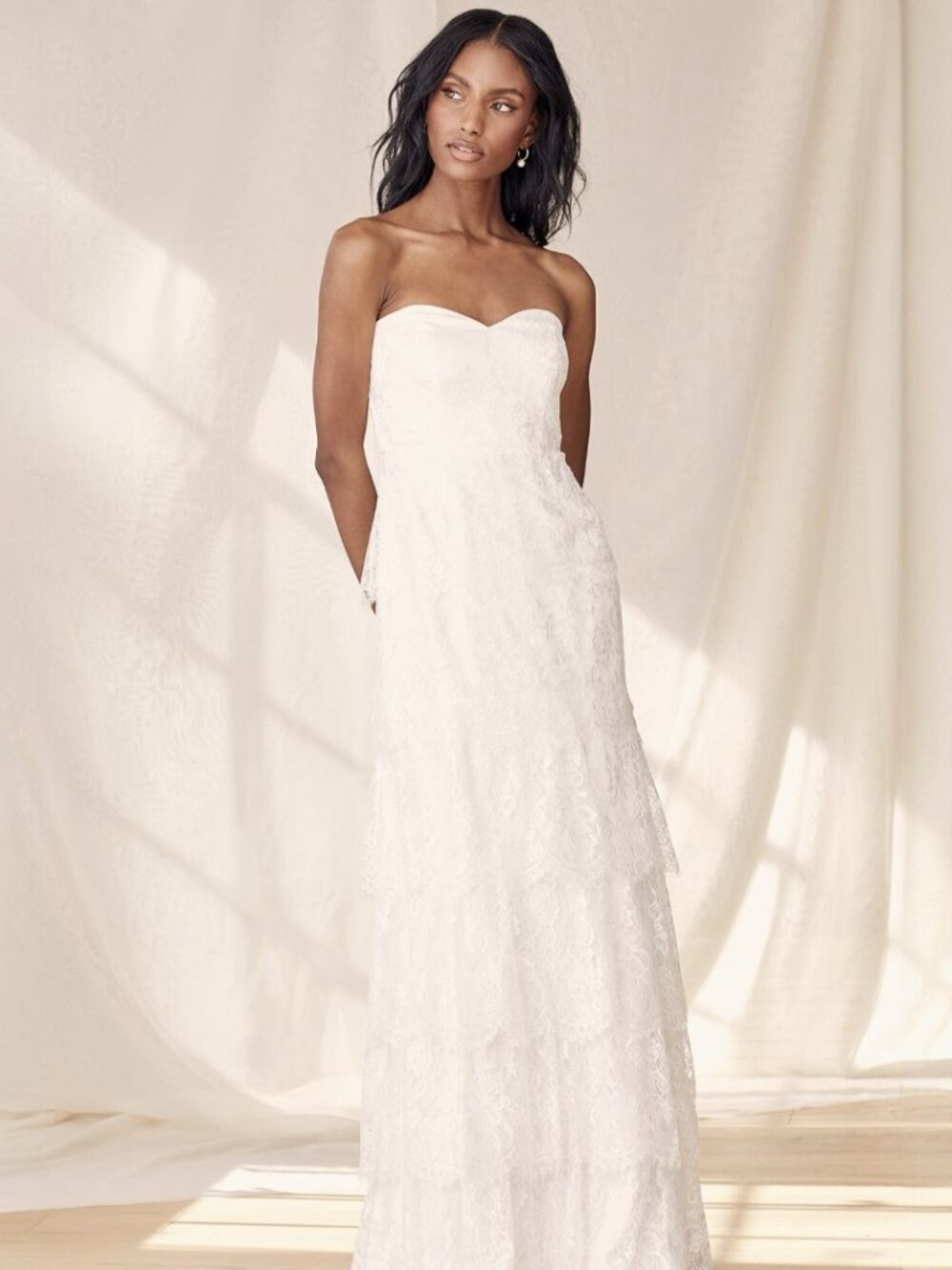 Lulus End With A Kiss White Floral Lace Strapless Tiered Maxi Dress​ NWT - Picture 3 of 8